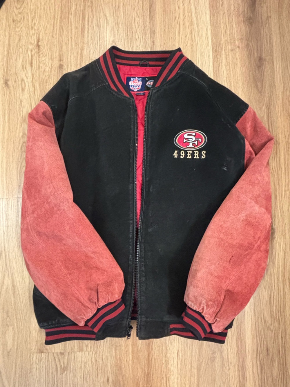 Vintage San Francisco 49ers Black & Red Suede Bomber Jacket